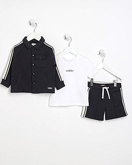 Mini Boys Navy Taped Shorts Set 3 Piece Set