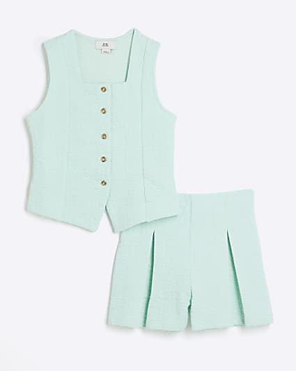 Girls Blue Textured Waistcoat Set