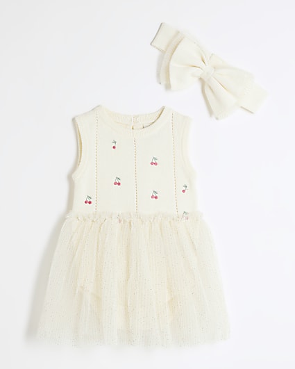 Baby Girls Cream Cherry Tutu Dress Set