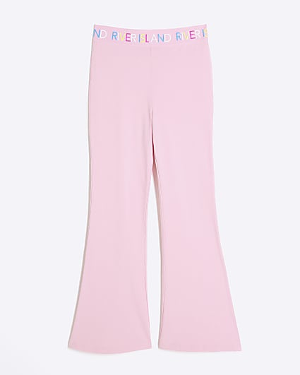 Girls Pink RI Waistband Flared Leggings