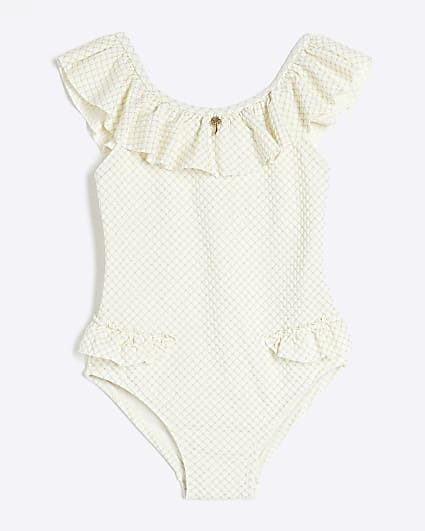 Mini Girls Cream Frilled Charm Swimsuit