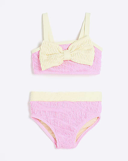 Mini Girls Pink Bow Bikini Top And Brief Set