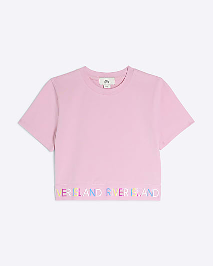 Girls Pink RI Waistband Crop Top