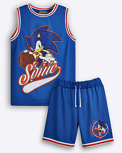 Boys Blue Sonic Basketball Shirt Set