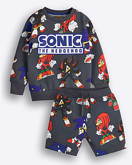 Boys Grey Sonic Sweat Short Set