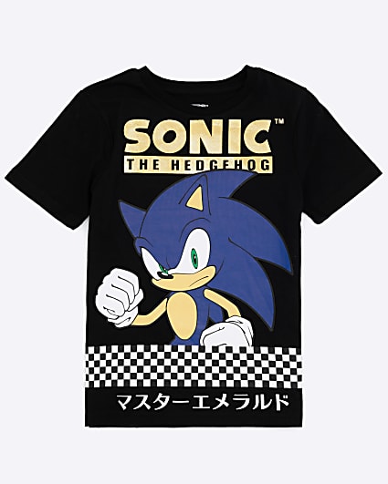 Boys Black Sonic Checkerboard Graphic T-shirt