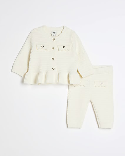 Baby Girls Cream Peplum Cardigan Knit Set