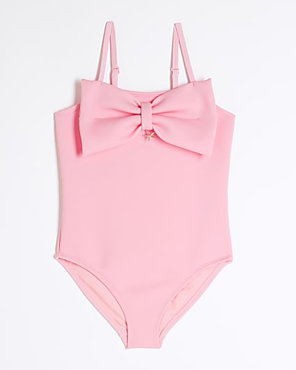 Girls Pink 3D Bow Swimsuit