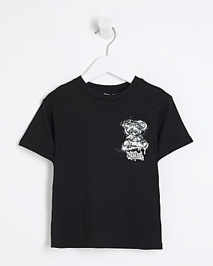 Mini Boys Black Camo Bear T-shirt