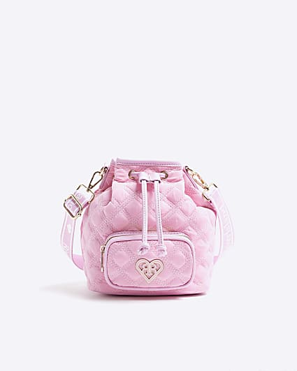 Girls Pink Nylon Bucket Bag