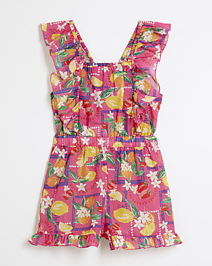 Girls Pink Fruit Print Playsuit