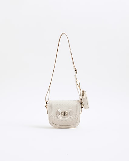 Girls Cream Embossed Cross Body Bag