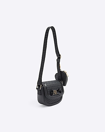 Girls Black Embossed Cross Body Bag