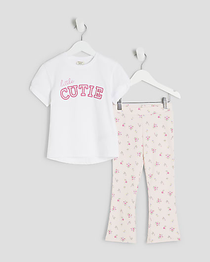 Mini Girls White Floral Wordy T-Shirt Set