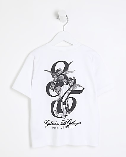 Mini Boys White Gothic Print T-Shirt