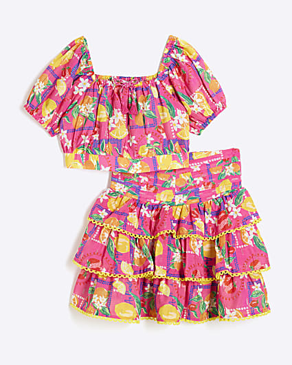 Girls Pink Lemon Skirt Set