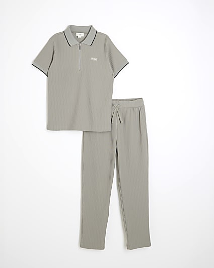 Boys Grey Ribbed Polo Shirt Set