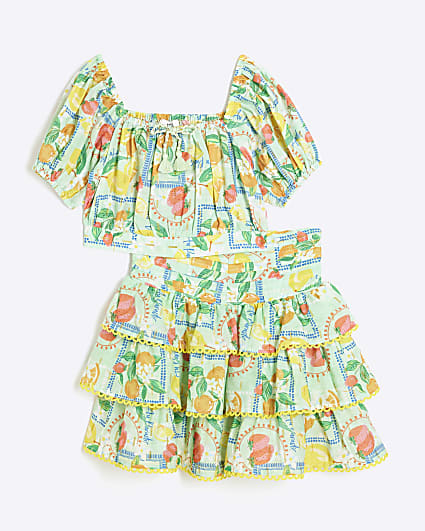 Girls Green Lemon Rara Skirt Set