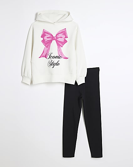 Girls White Bow Hoodie Set