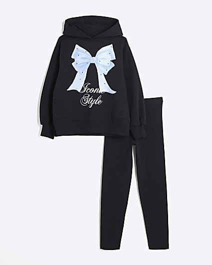 Girls Black Bow Hoodie Set