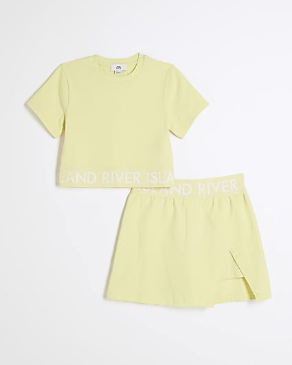 Girls Yellow RI Waistband Top And Skort Set