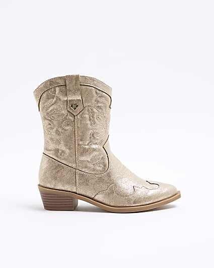 Girls Gold Metallic Western Boots