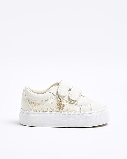 Mini Girls Cream Lace Velcro Trainers