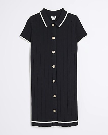 Girls Black Tipped Polo Dress