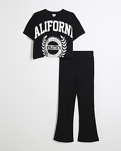 Girls Black Monochrome Flared Leggings Set