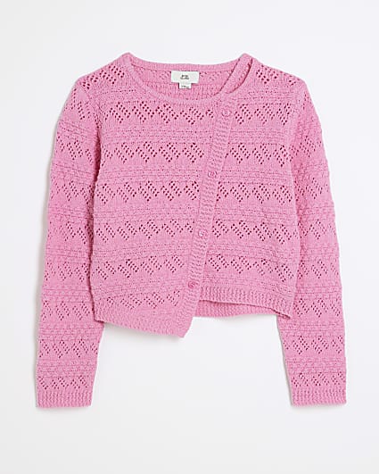 Girls Pink Asymmetric Textured Jumper