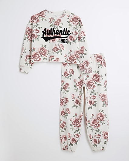 Girls Cream Floral Authentic Sweatshirt Set