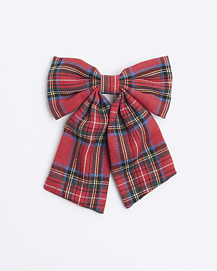 Red Christmas Tartan Bow Hair Clip