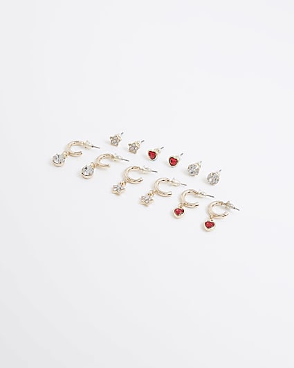 Girls Red Christmas Stud Hoop Earrings Pack