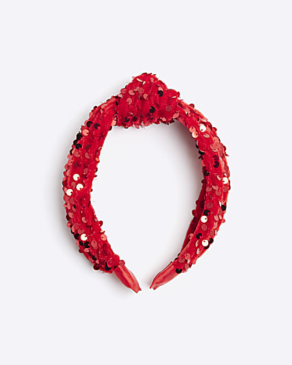 Red Christmas Sequin Pom Headband