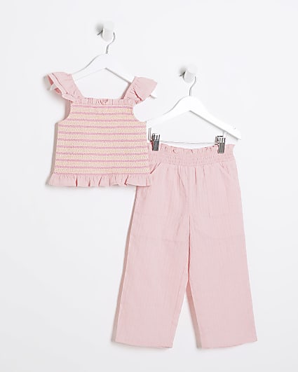 Mini Girls Pink Shirred Sleeveless Top Set