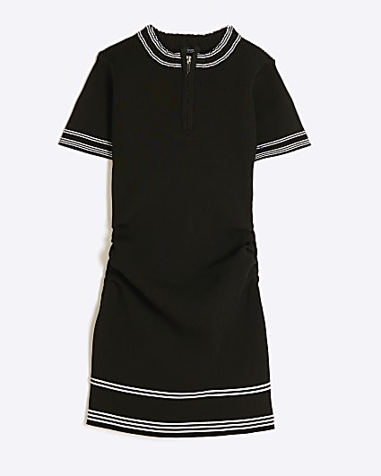 Girls Black Tipped Zipped Jumper Dress