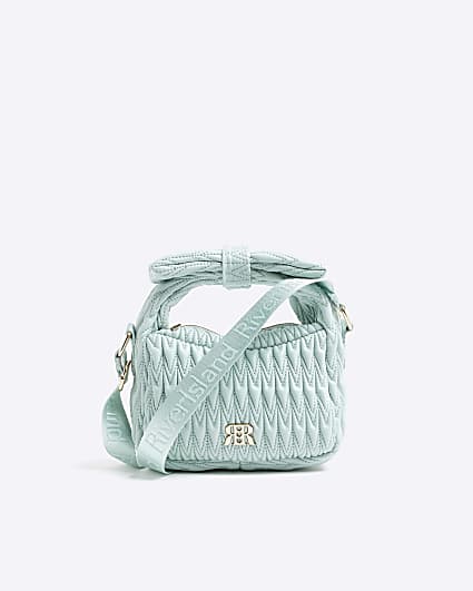 Girls Mint Ruched Bow Handle Cross Body Bag