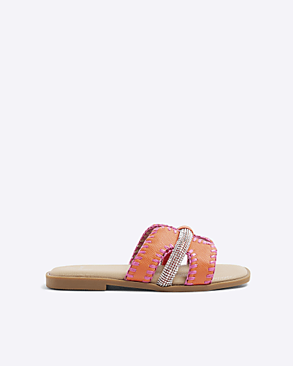 Girls Orange Whipstitch Sandals