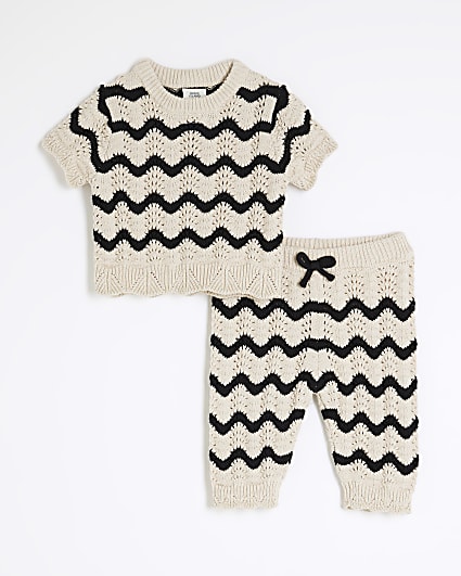 Baby Girls Black Striped Crochet Top Set