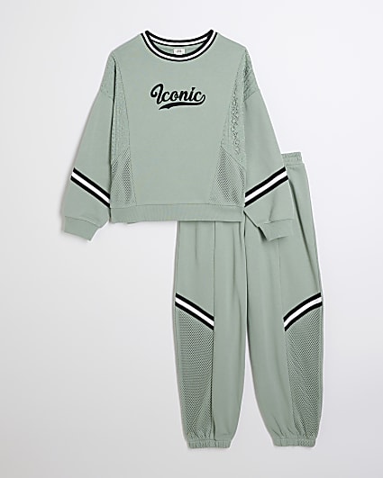 Girls Green Lace Iconic Sweatshirt Set