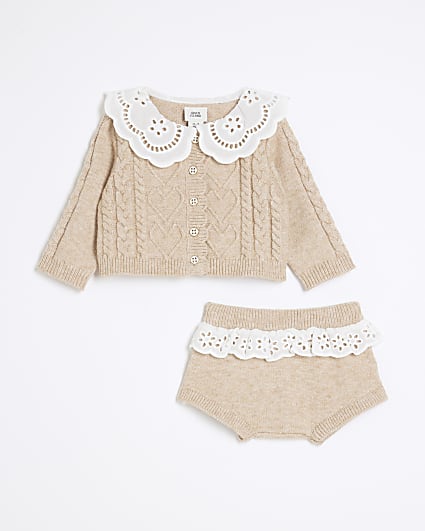 Baby Girls Beige Knitted Bloomer Set