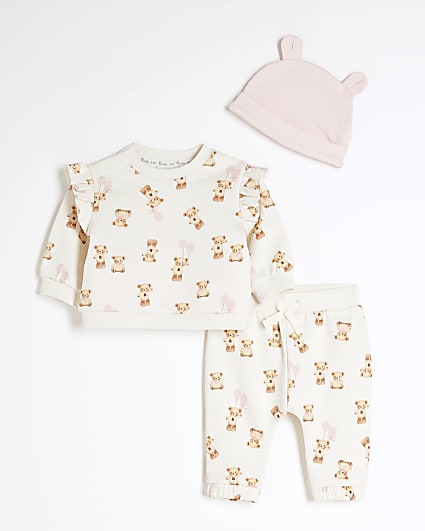 Baby Girls Cream Bear Balloon Sweatshirt Set