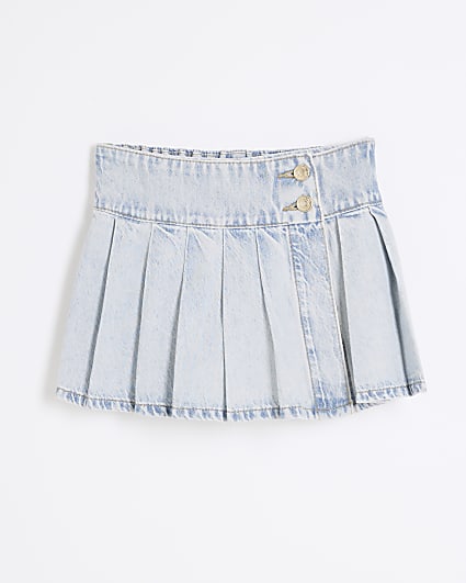 Girls Blue Denim Pleated Skort