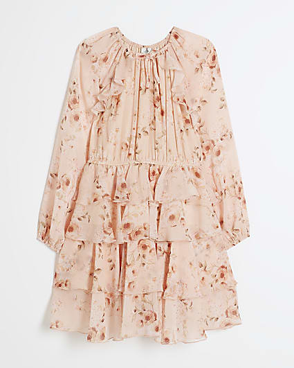 Girls Pink Chiffon Floral Dress