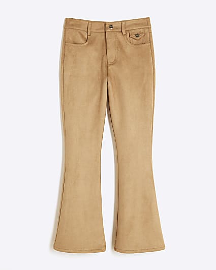 Girls Brown Suedette Flared Trousers