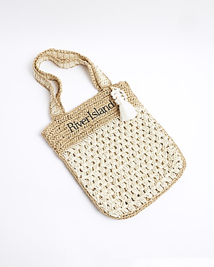 Girls Beige RI Raffia Shopper Bag