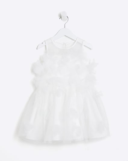 Mini Girls White 3D Floral Dress