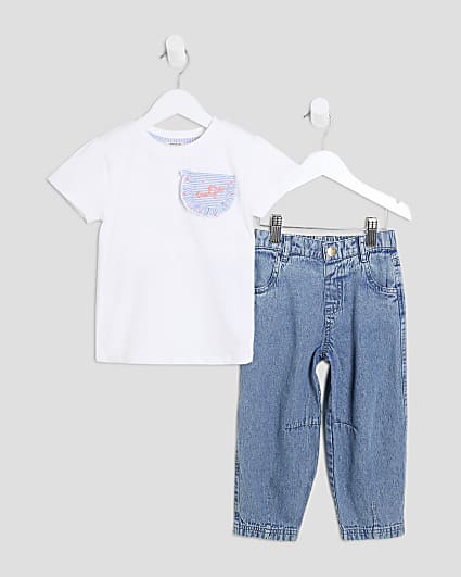 Mini Girls White Cutie T-Shirt And Jeans Set