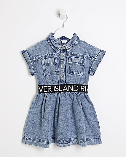 Mini Girls Blue Denim RI Waistband Dress