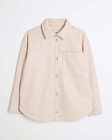 Girls Pink Faux Leather Overshirt